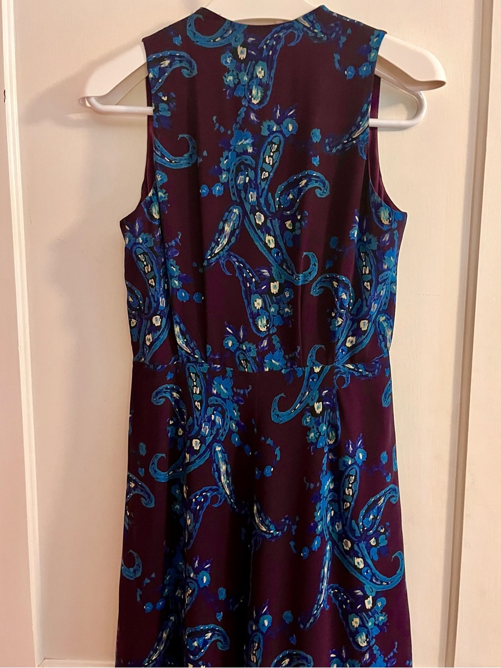 CAbi Floral Paisley V-Neck Dress in Plum & Teal Blue with Pockets & Hidden Zip - Picture 4 of 12